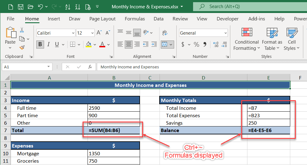 cells showing the formulas instead of the values